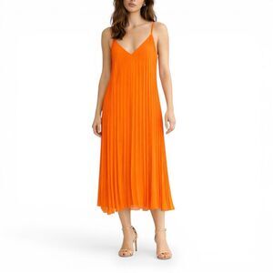 Essentiel Antwerp Orange Pleated Midi Slip Dress Women’s Size 6 Spaghetti Strap